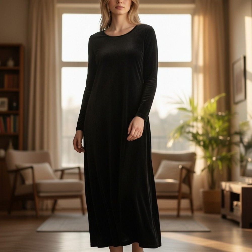 Vintage Eddie Bauer Black Velvet Maxi Dress Petite Small NWT Whimsigoth Evening